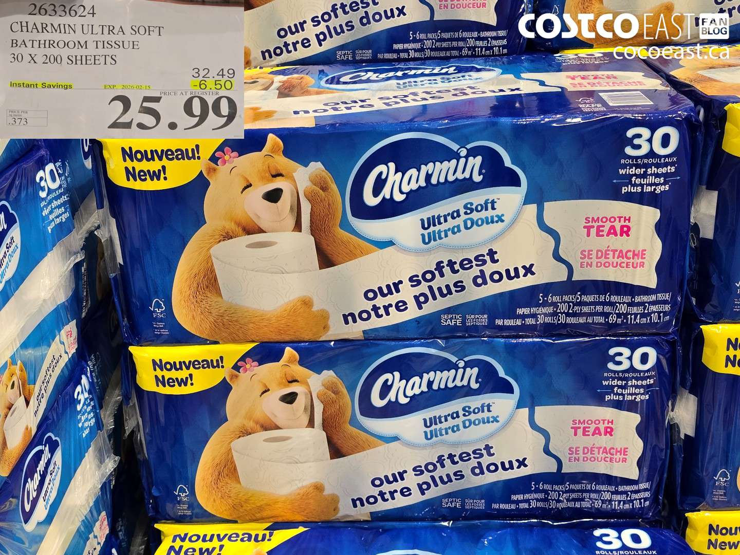 2633624 CHARMIN ULTRA SOFT BATHROOM TISSUE 30 X 200 SHEETS ($6.50 INSTANT SAVINGS EXPIRES ON 2026-02-15) $25.99