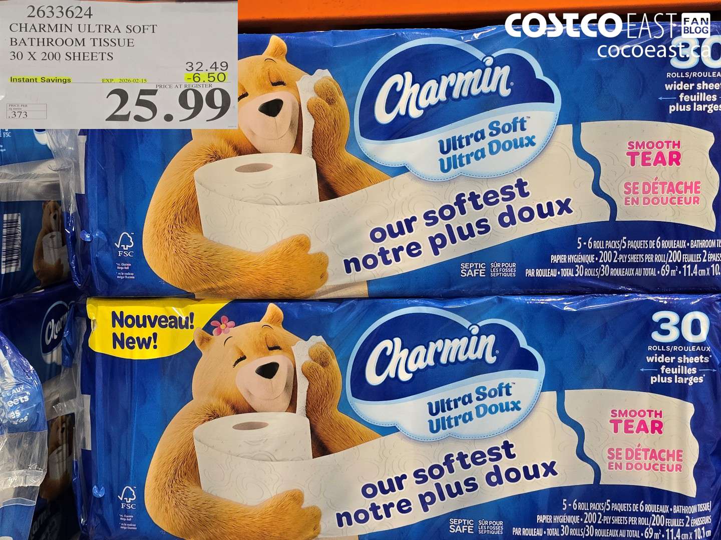 2633624 CHARMIN ULTRA SOFT BATHROOM TISSUE 30 X 200 SHEETS ($6.50 INSTANT SAVINGS EXPIRES ON 2026-02-15) $25.99