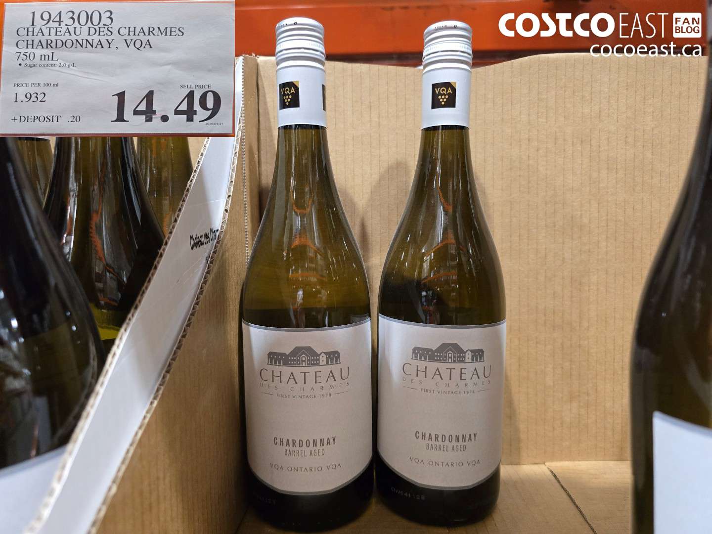 1943003 CHATEAU DES CHARMES CHARDONNAY, VQA 750 mL $14.49