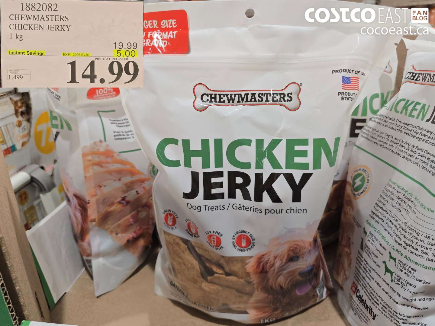 1882082 CHEWMASTERS CHICKEN JERKY 1 kg ($5.00 INSTANT SAVINGS EXPIRES ON 2026-03-01) $14.99