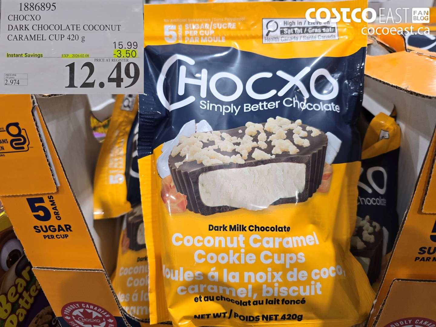 1886895 CHOCXO DARK CHOCOLATE COCONUT CARAMEL CUP 420 g ($3.50 INSTANT SAVINGS EXPIRES ON 2026-02-08) $12.49