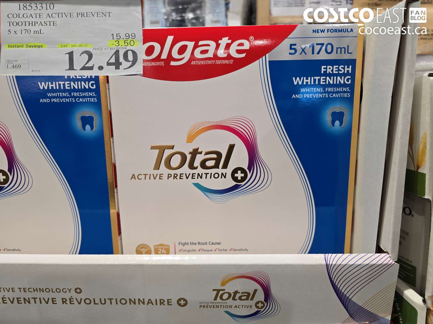 1853310 COLGATE ACTIVE PREVENT TOOTHPASTE 5 x 170 mL ($3.50 INSTANT SAVINGS EXPIRES ON 2026-02-15) $12.49