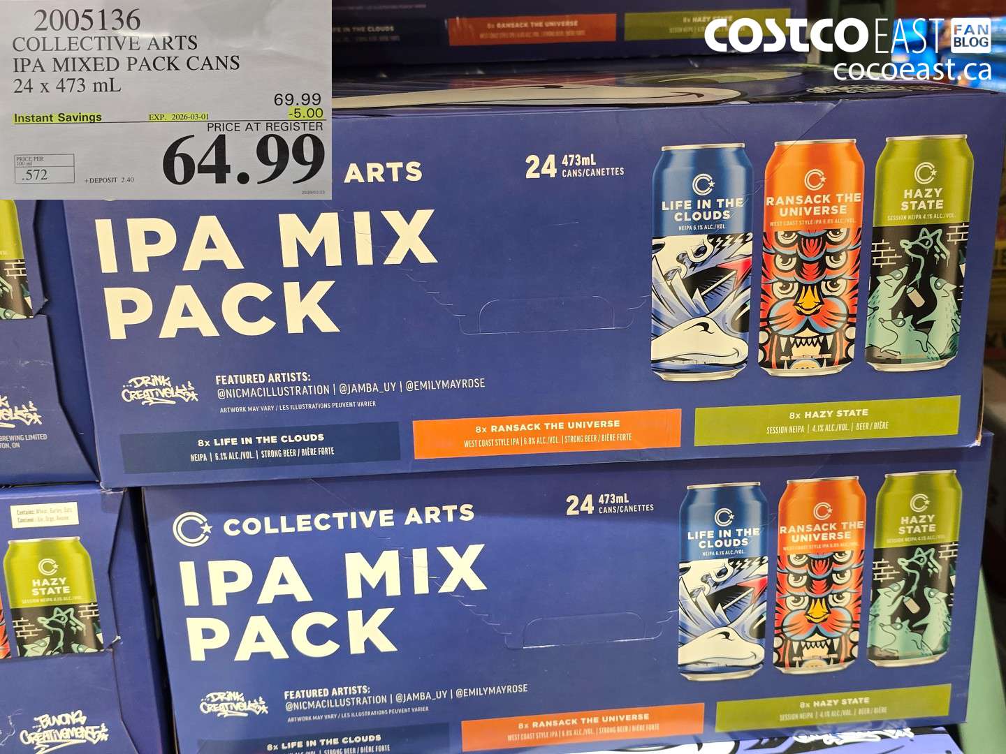 2005136 COLLECTIVE ARTS IPA MIXED PACK CANS 24 X 473 ML ($5.00 INSTANT SAVINGS EXPIRES ON 2026-03-01) $64.99