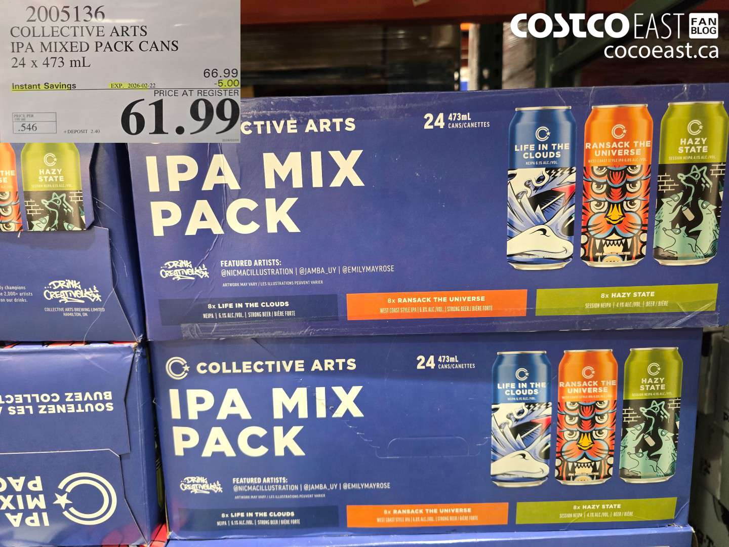 2005136 COLLECTIVE ARTS IPA MIXED PACK CANS 24 x 473 mL ($5.00 INSTANT SAVINGS EXPIRES ON 2026-02-22) $61.99