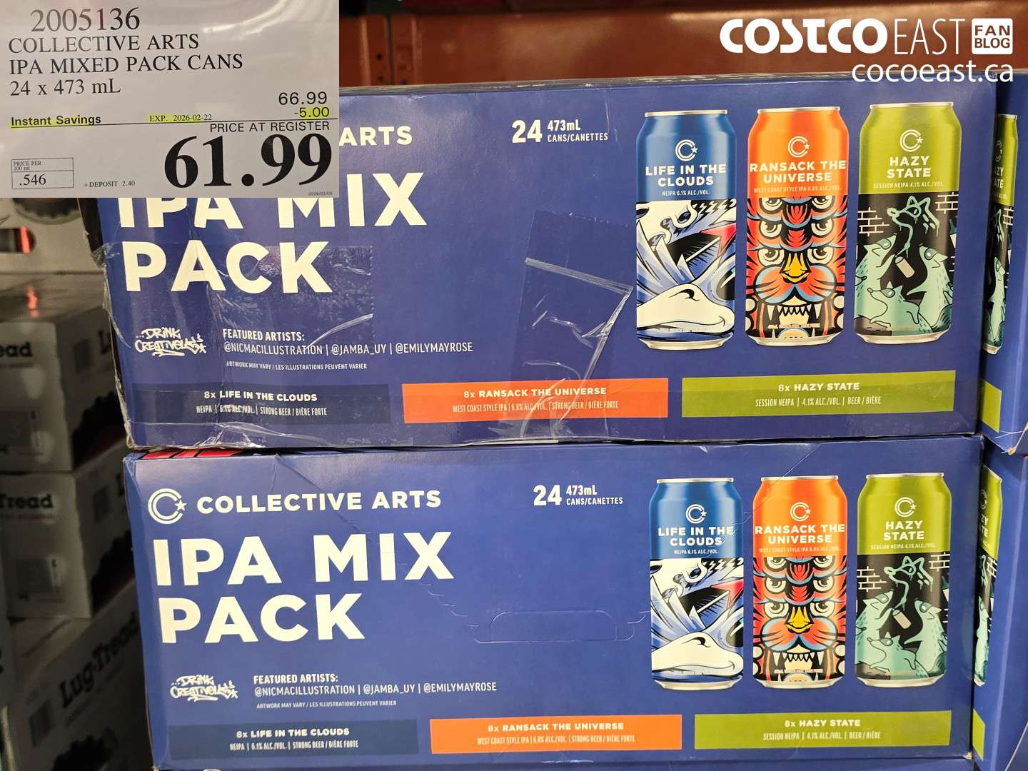 2005136 COLLECTIVE ARTS IPA MIXED PACK CANS 24 x 473 ml ($5.00 INSTANT SAVINGS EXPIRES ON 2026-02-22) $61.99