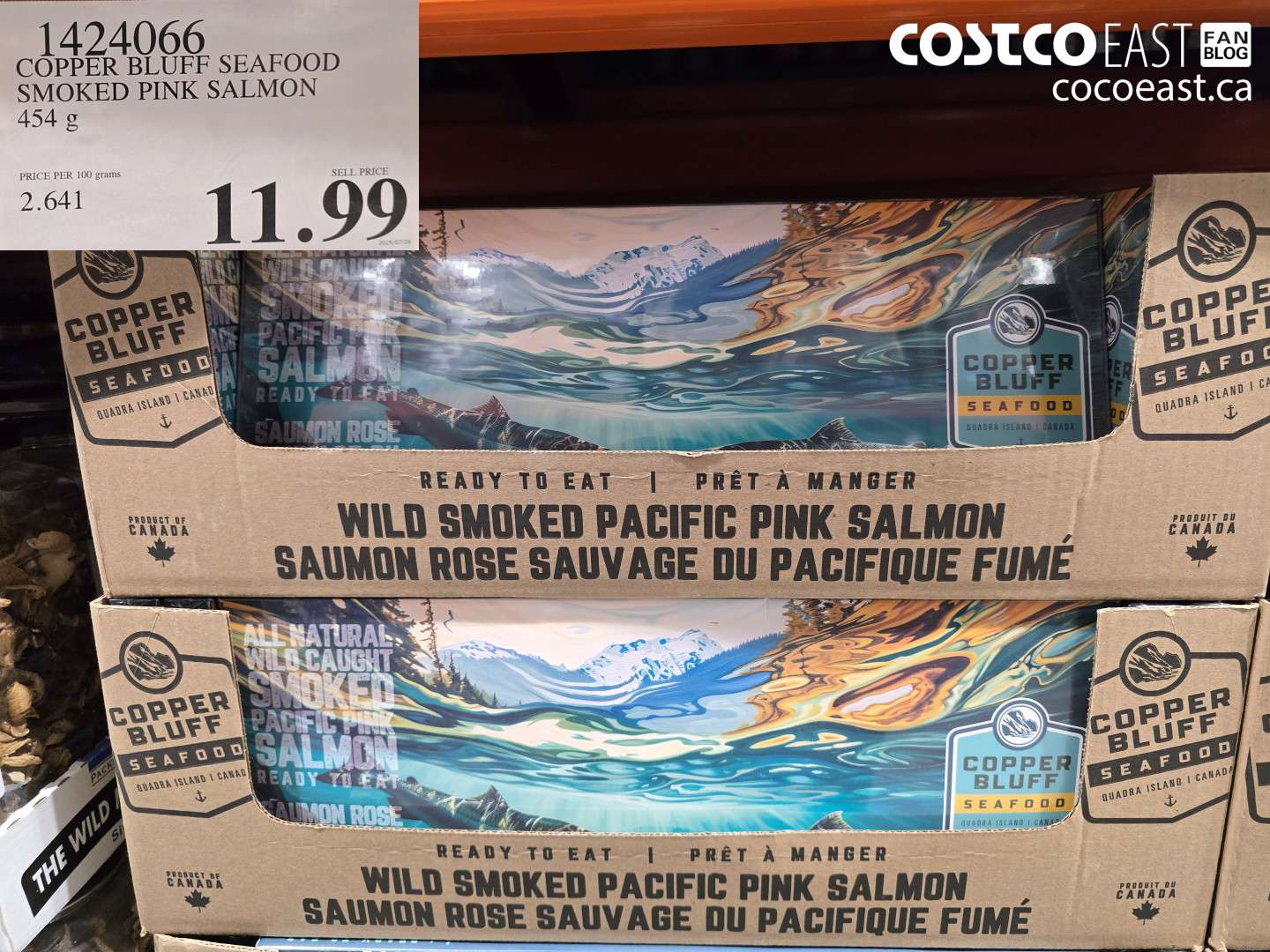 1424066 COPPER BLUFF SEAFOOD SMOKED PINK SALMON 454 g $11.99