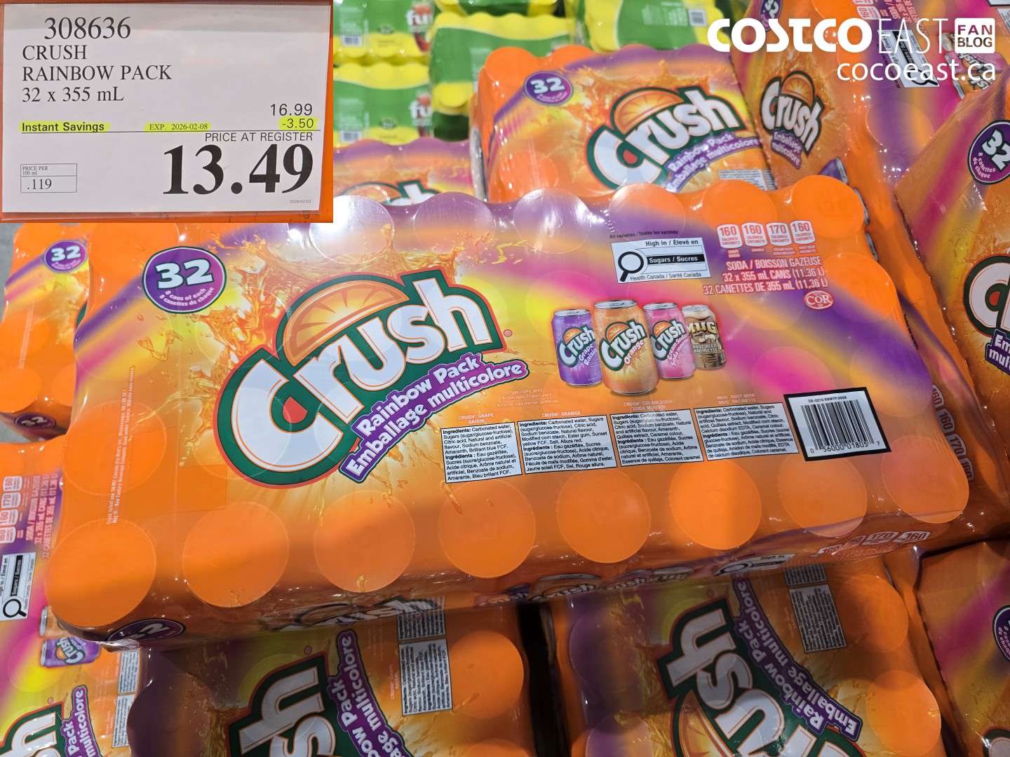 308636 CRUSH RAINBOW PACK 32 X 355 ML ($3.50 INSTANT SAVINGS EXPIRES ON 2026-02-08) $13.49