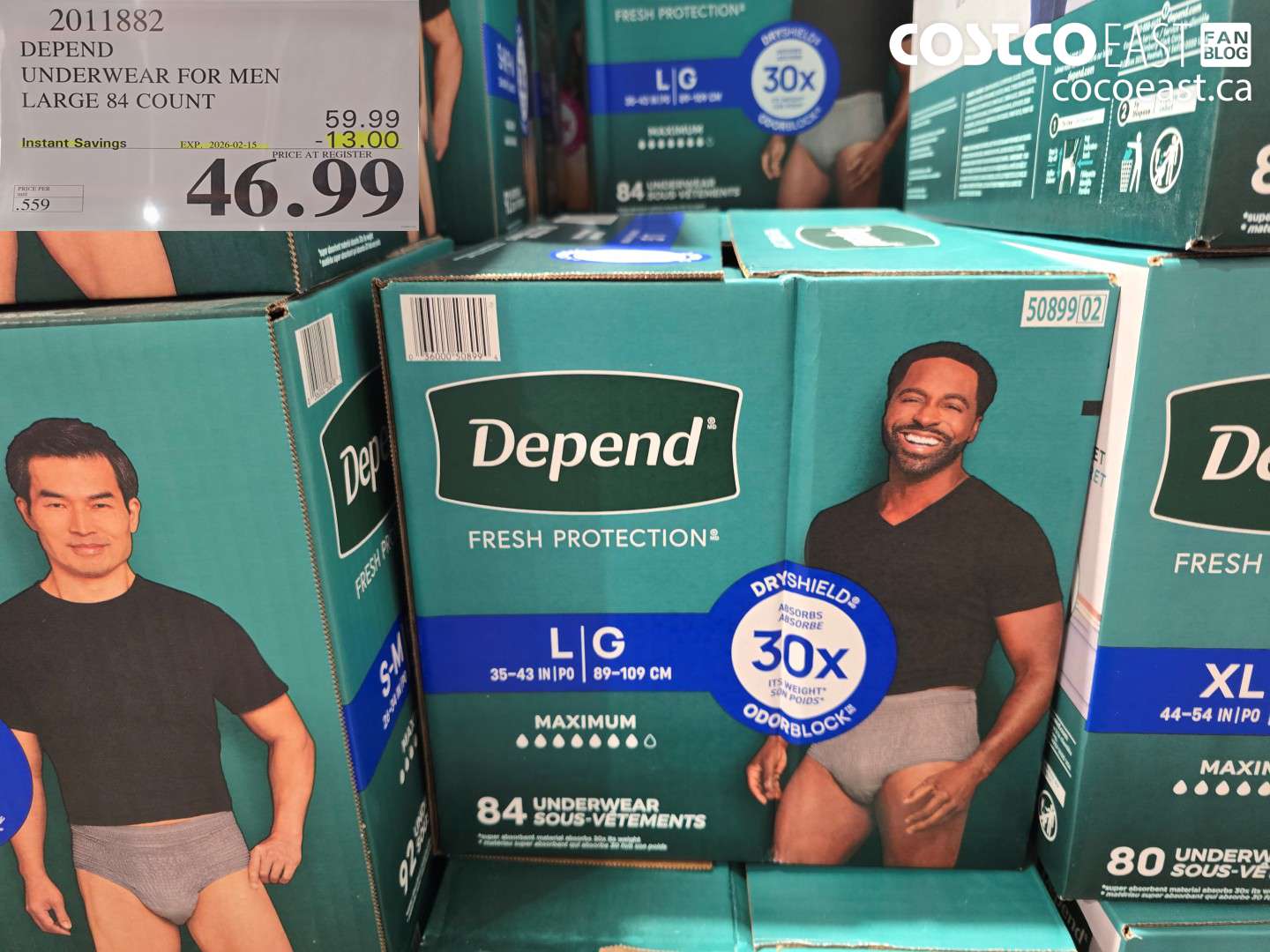 2011882 DEPEND UNDERWEAR FOR MEN LARGE 84 COUNT ($13.00 INSTANT SAVINGS EXPIRES ON 2026-02-15) $46.99