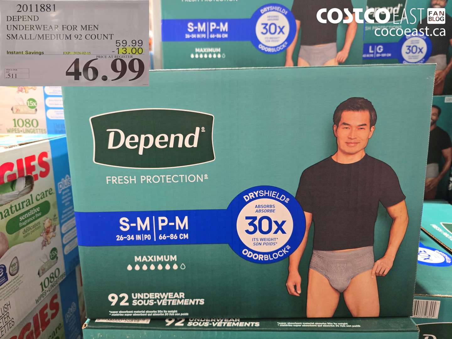 2011881 DEPEND UNDERWEAR FOR MEN SMALL/MEDIUM 92 COUNT ($13.00 INSTANT SAVINGS EXPIRES ON 2026-02-15) $46.99