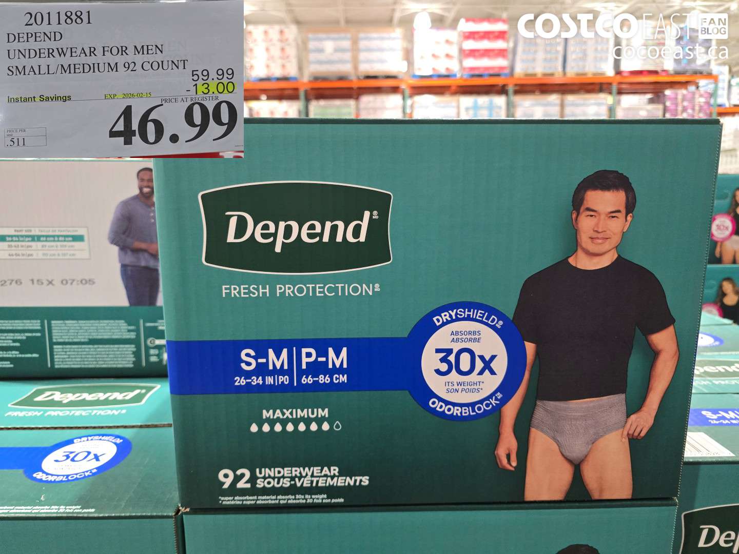 2011881 DEPEND UNDERWEAR FOR MEN SMALL/MEDIUM 92 COUNT ($13.00 INSTANT SAVINGS EXPIRES ON 2026-02-15) $46.99