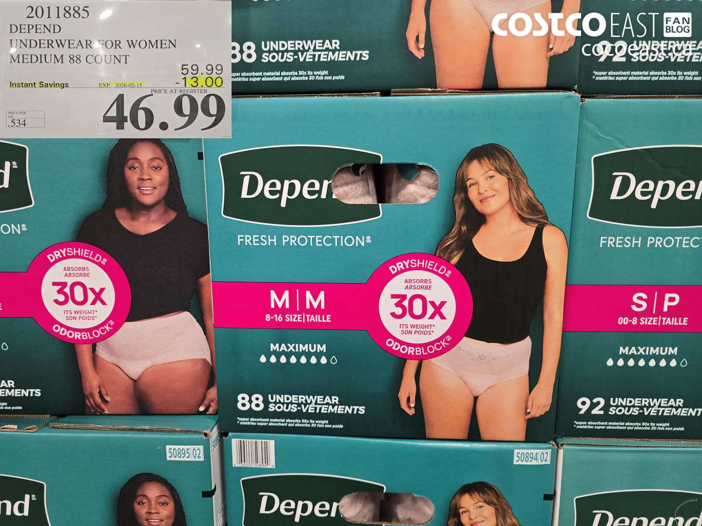 2011885 DEPEND UNDERWEAR FOR WOMEN MEDIUM 88 COUNT ($13.00 INSTANT SAVINGS EXPIRES ON 2026-02-15) $46.99