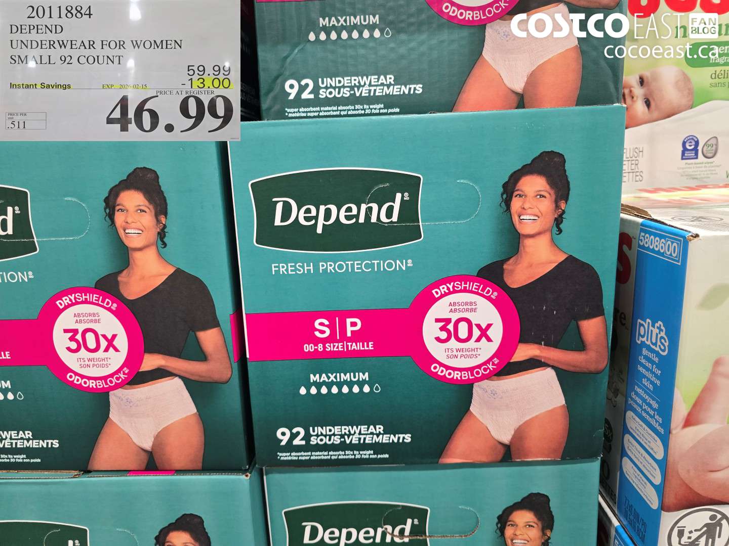 2011884 DEPEND UNDERWEAR FOR WOMEN SMALL 92 COUNT $46.99- ($13.00 INSTANT SAVINGS EXPIRES ON 2026-02-15)