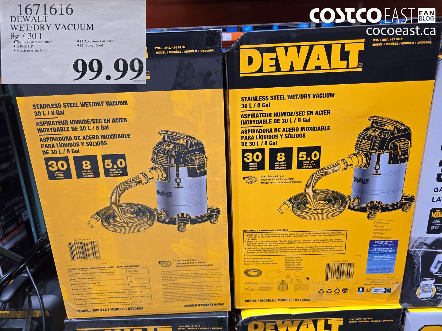 1671616 DEWALT WET/DRY VACUUM $99.99
