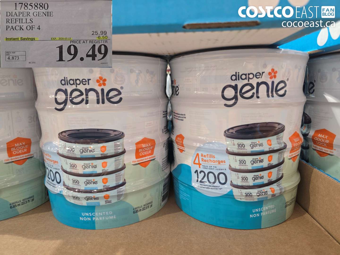 1785880 DIAPER GENIE REFILLS PACK OF 4 ($6.50 INSTANT SAVINGS EXPIRES ON 2026-03-15) $19.49