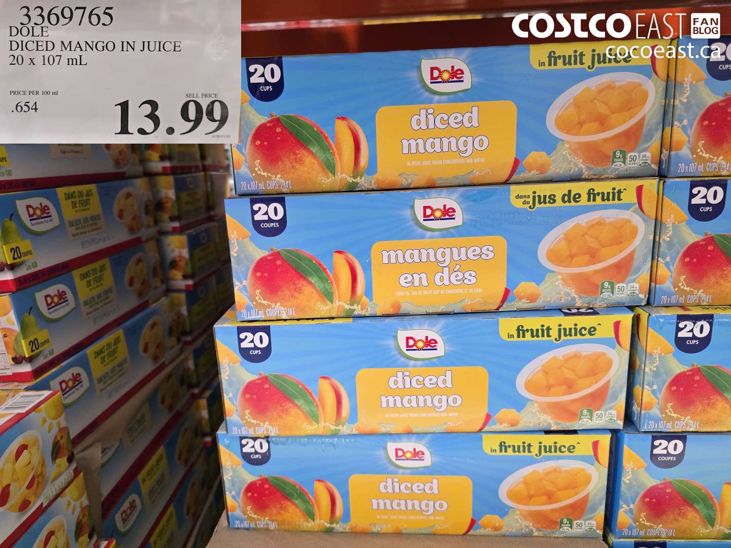 3369765 DOLE DICED MANGO IN JUICE 20 X 107 mL $13.99