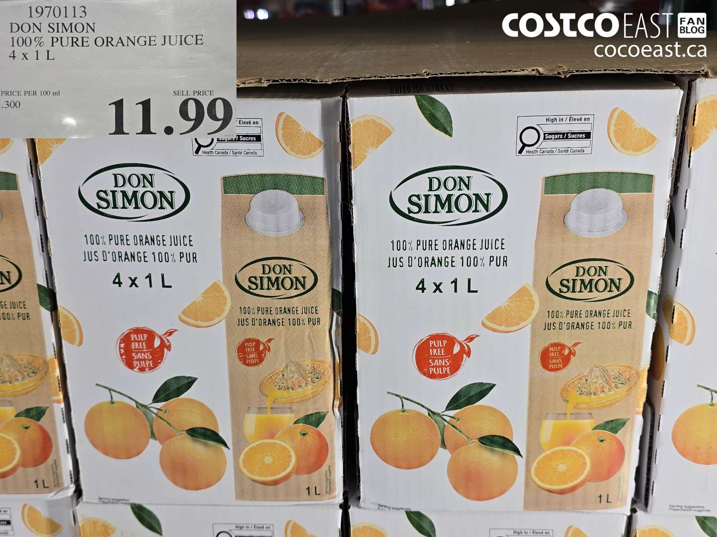 1970113 DON SIMON 100% PURE ORANGE JUICE 4 X 1L $11.99