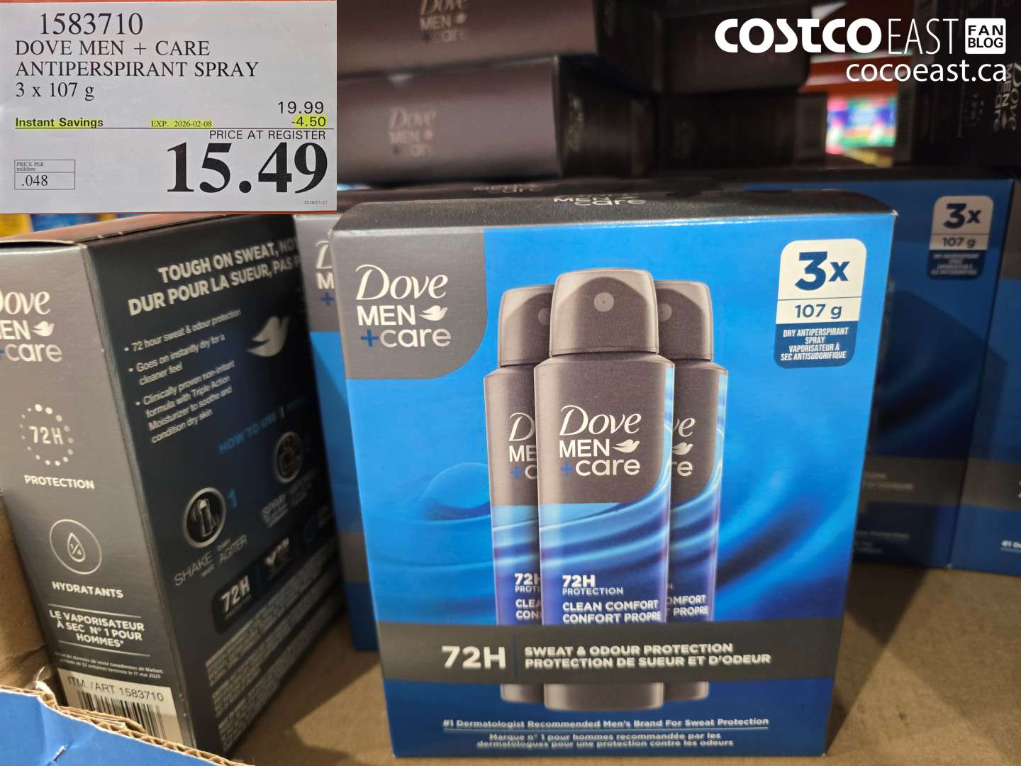 1583710 DOVE MEN + CARE ANTIPERSPIRANT SPRAY 3 x 107 g ($4.50 INSTANT SAVINGS EXPIRES ON 2026-02-08) $15.49
