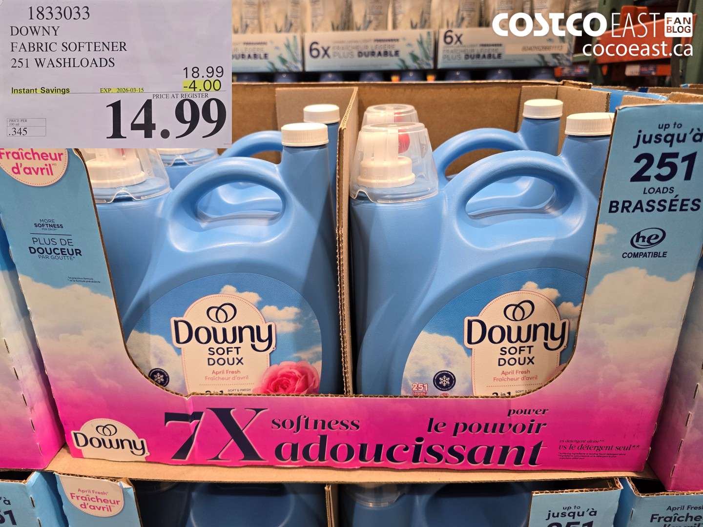 1833033 DOWNY FABRIC SOFTENER 251 WASHLOADS ($4.00 INSTANT SAVINGS EXPIRES ON 2026-03-15) $14.99