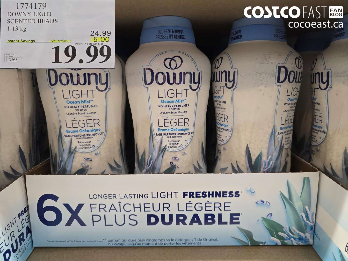 1774179 DOWNY LIGHT SCENTED BEADS 1.13 KG ($5.00 INSTANT SAVINGS EXPIRES ON 2026-03-15) $19.99