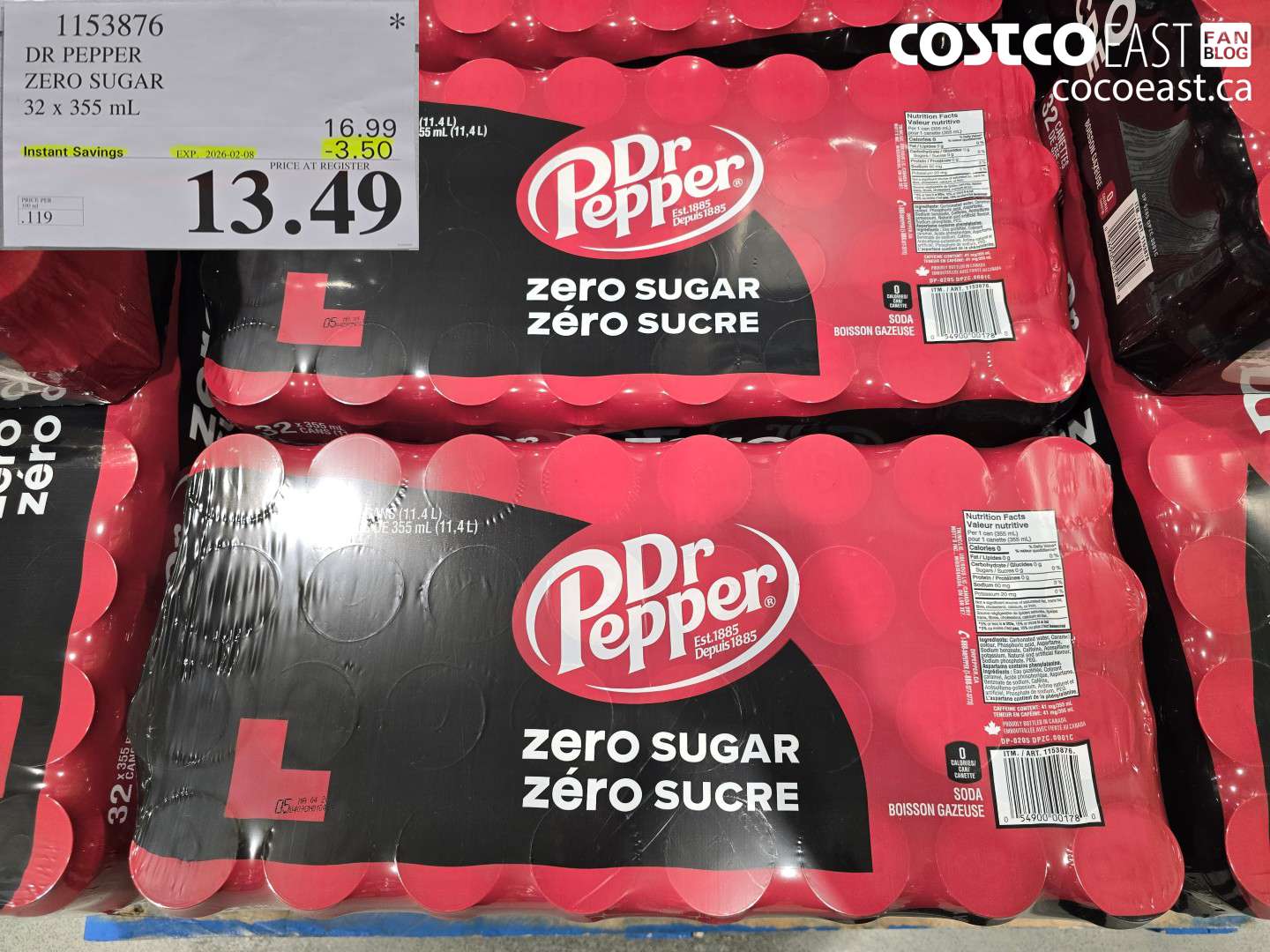 1153876 DR PEPPER ZERO SUGAR 32 x 355 ML ($3.50 INSTANT SAVINGS EXPIRES ON 2026-02-08) $13.49
