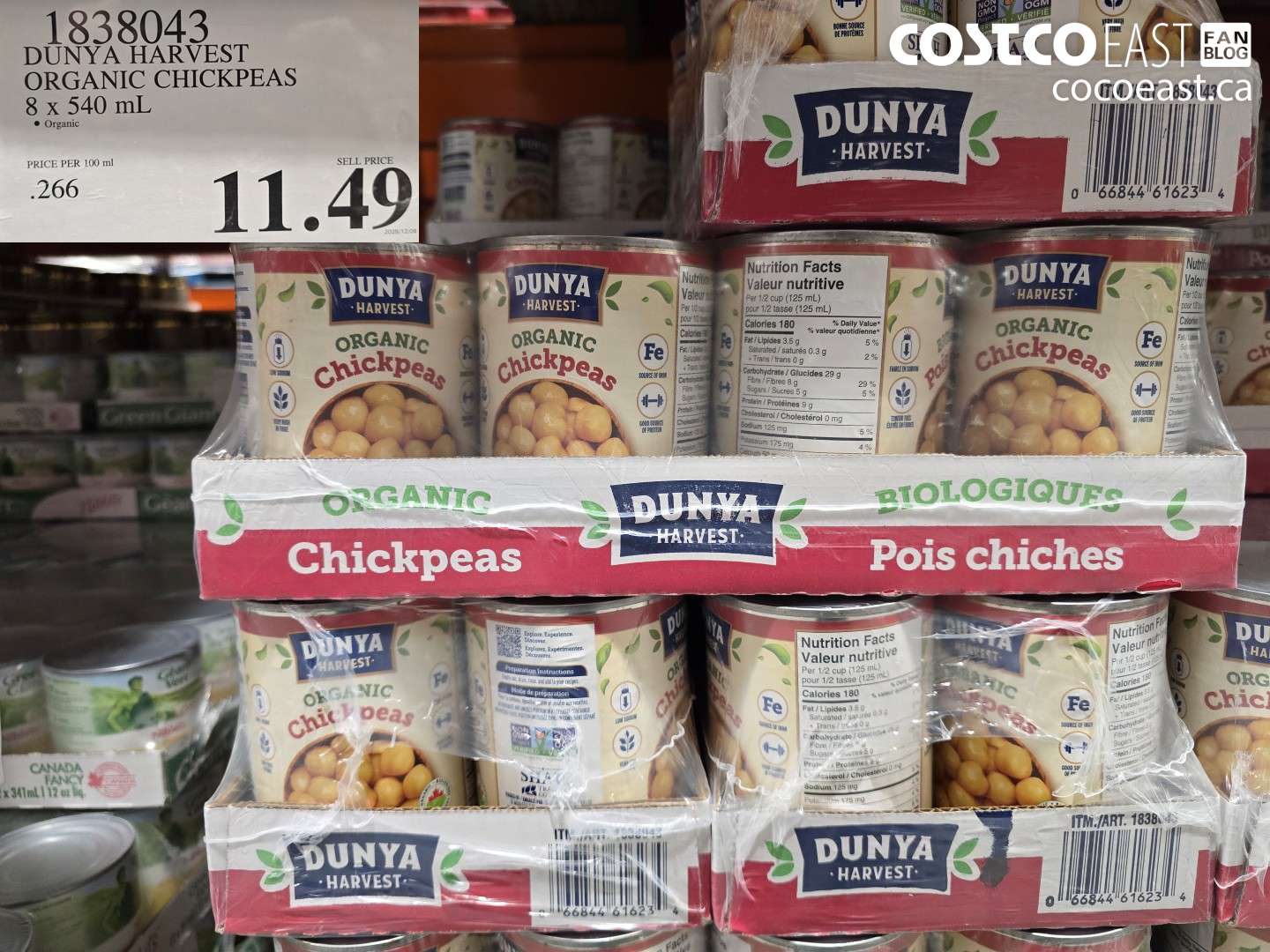 1838043 DUNYA HARVEST ORGANIC CHICKPEAS 8 x 540 mL $11.49