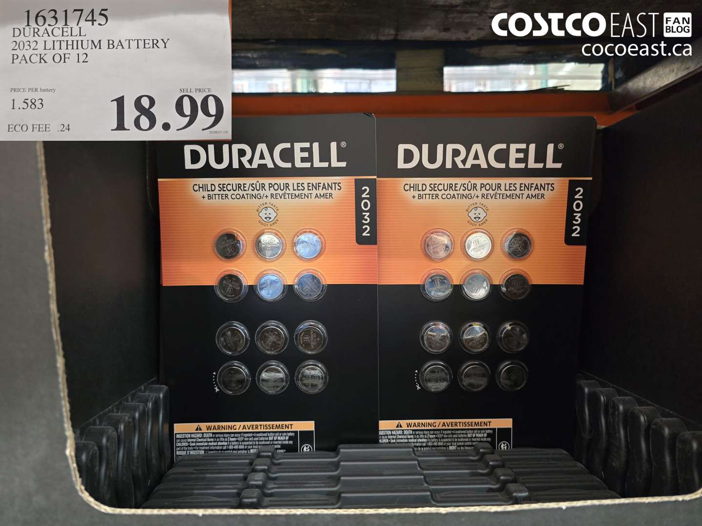 1631745 DURACELL 2032 LITHIUM BATTERY PACK OF 12 $18.99