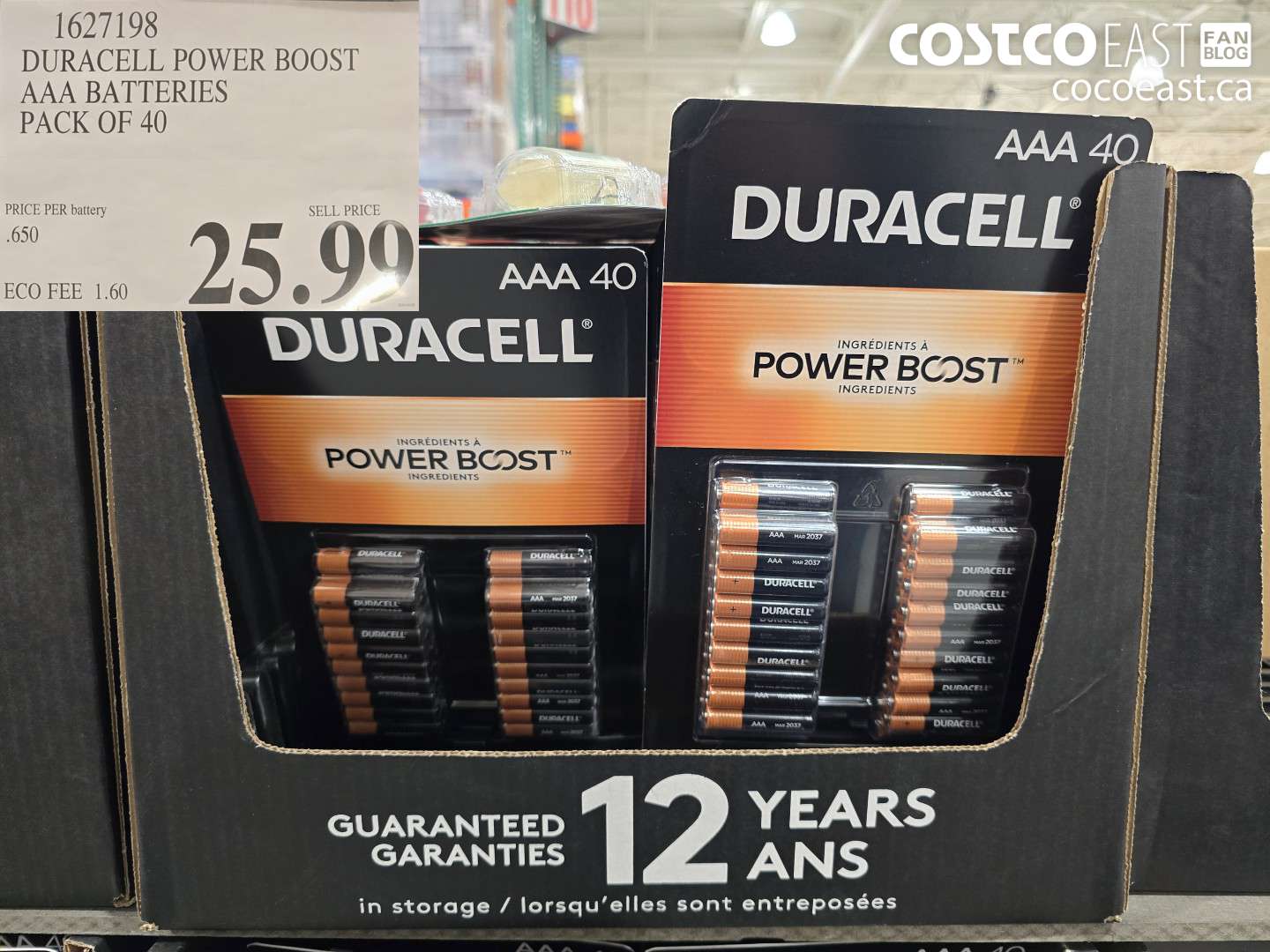 1627198 DURACELL POWER BOOST AAA BATTERIES PACK OF 40 $25.90