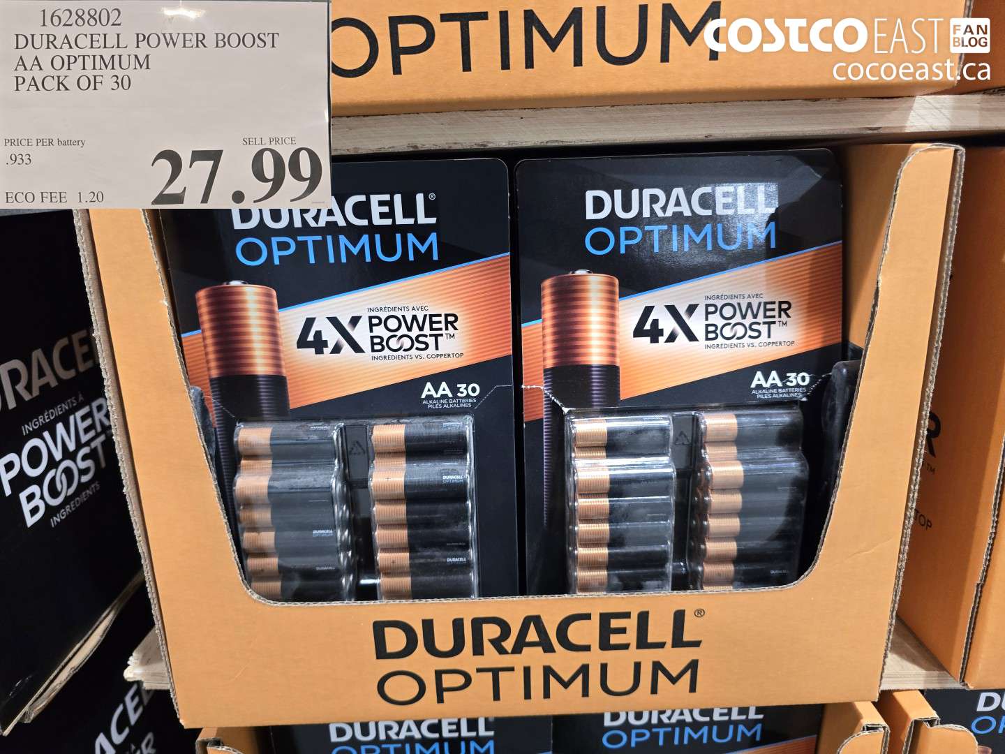 1628802 DURACELL POWER BOOST AA OPTIMUM PACK OF 30 $27.99