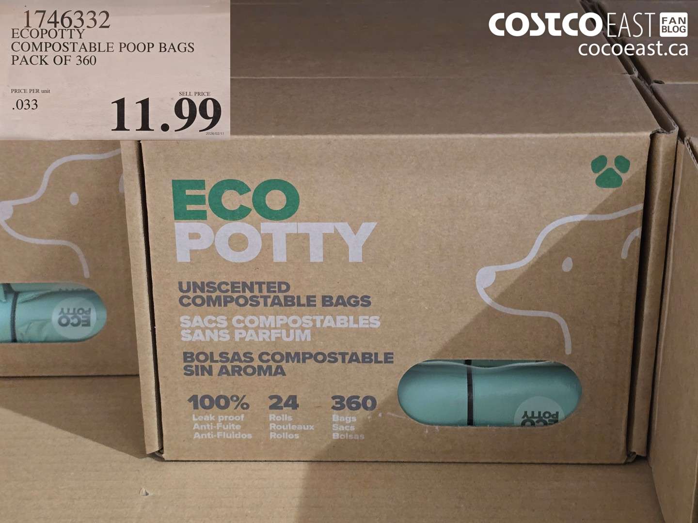 1746332 ECOPOTTY COMPOSTABLE POOP BAGS PACK OF 360 $11.99