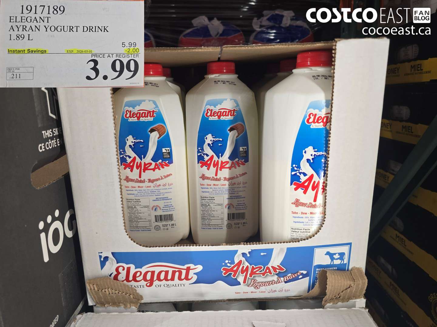 1917189 ELEGANT AYRAN YOGURT DRINK 1.89 L ($2.00 INSTANT SAVINGS EXPIRES ON 2026-03-01) $3.99