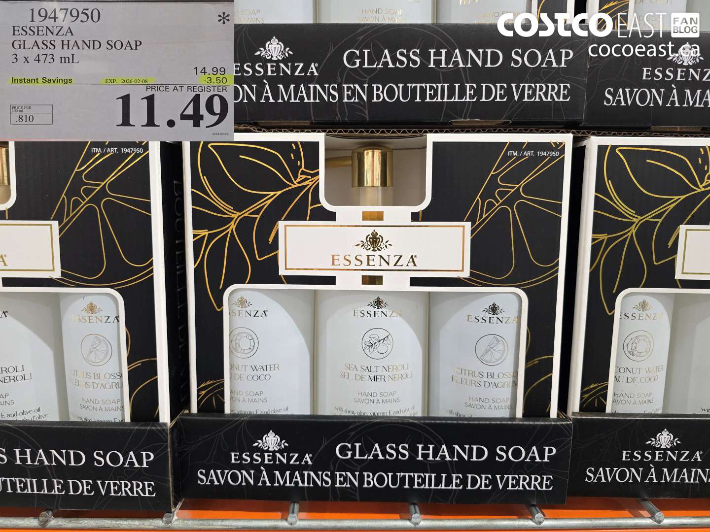 1947950 ESSENZA GLASS HAND SOAP 3 X 473 ML ($3.50 INSTANT SAVINGS EXPIRES ON 2025-11-23) $14.99