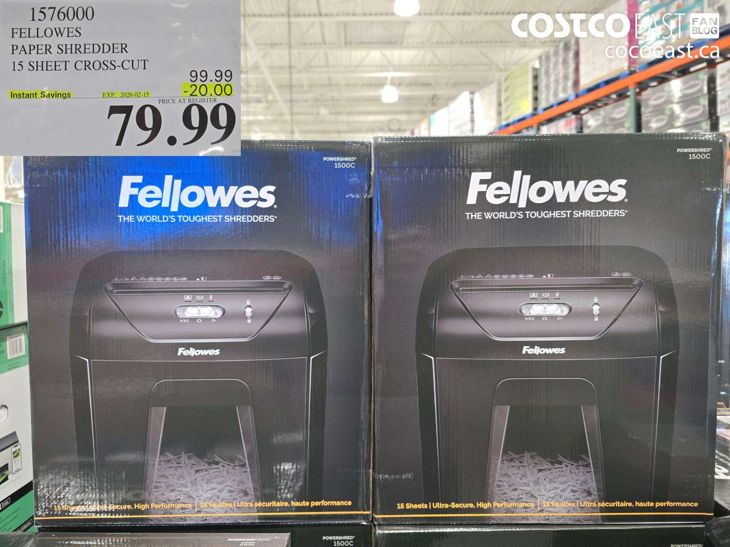 1576000 FELLOWES PAPER SHREDDER 15 SHEET CROSS-CUT ($20.00 INSTANT SAVINGS EXPIRES ON 2026-02-15) $79.99