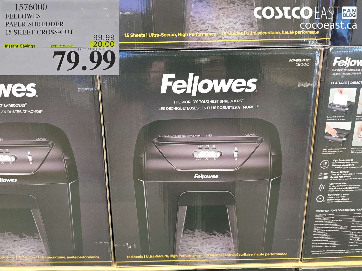 1576000 FELLOWES PAPER SHREDDER 15 SHEET CROSS-CUT ($20.00 INSTANT SAVINGS EXPIRES ON 2026-02-15) $79.99