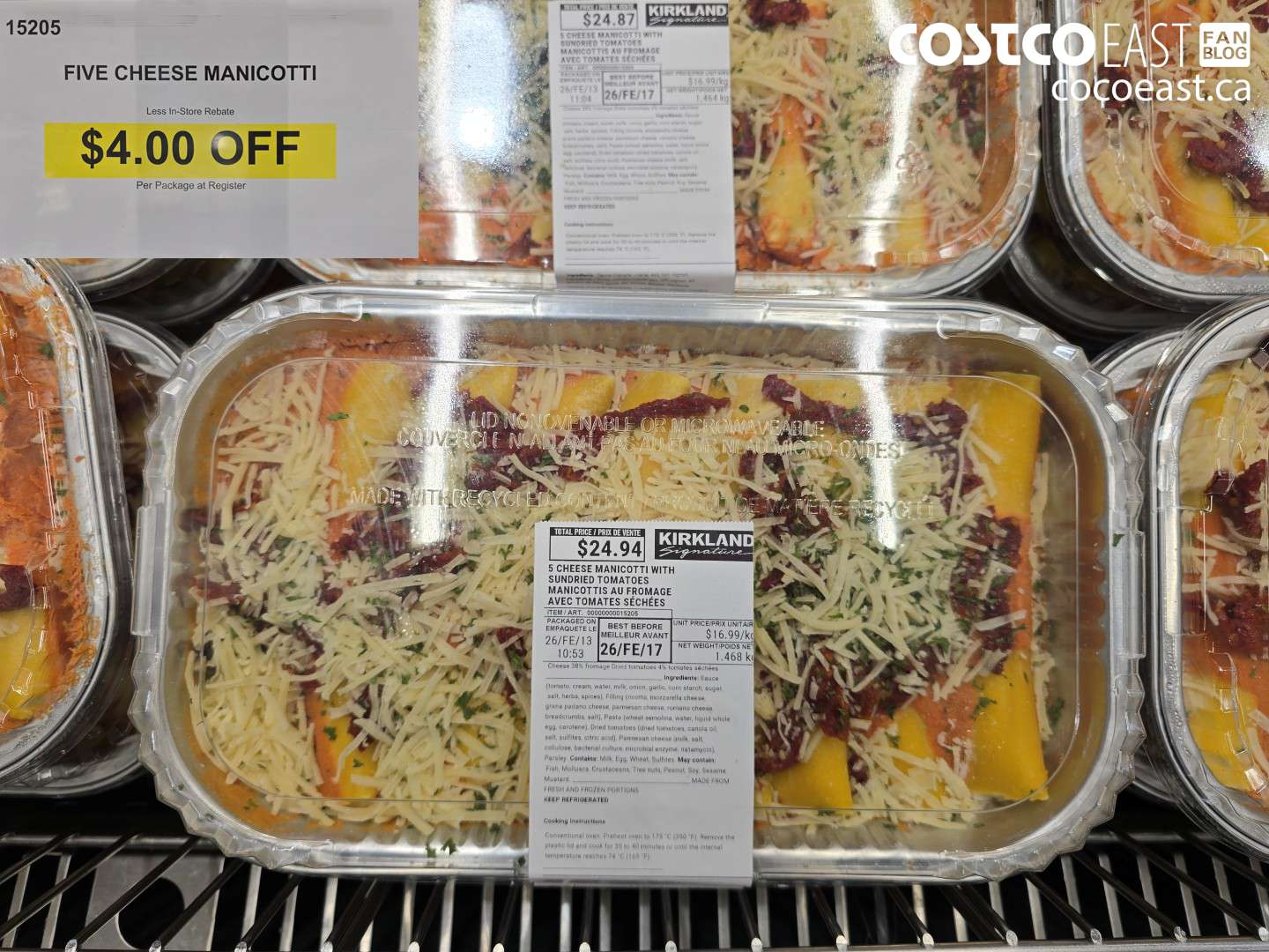 15205 FIVE CHEESE MANICOTTI ($4.00 INSTANT SAVINGS)