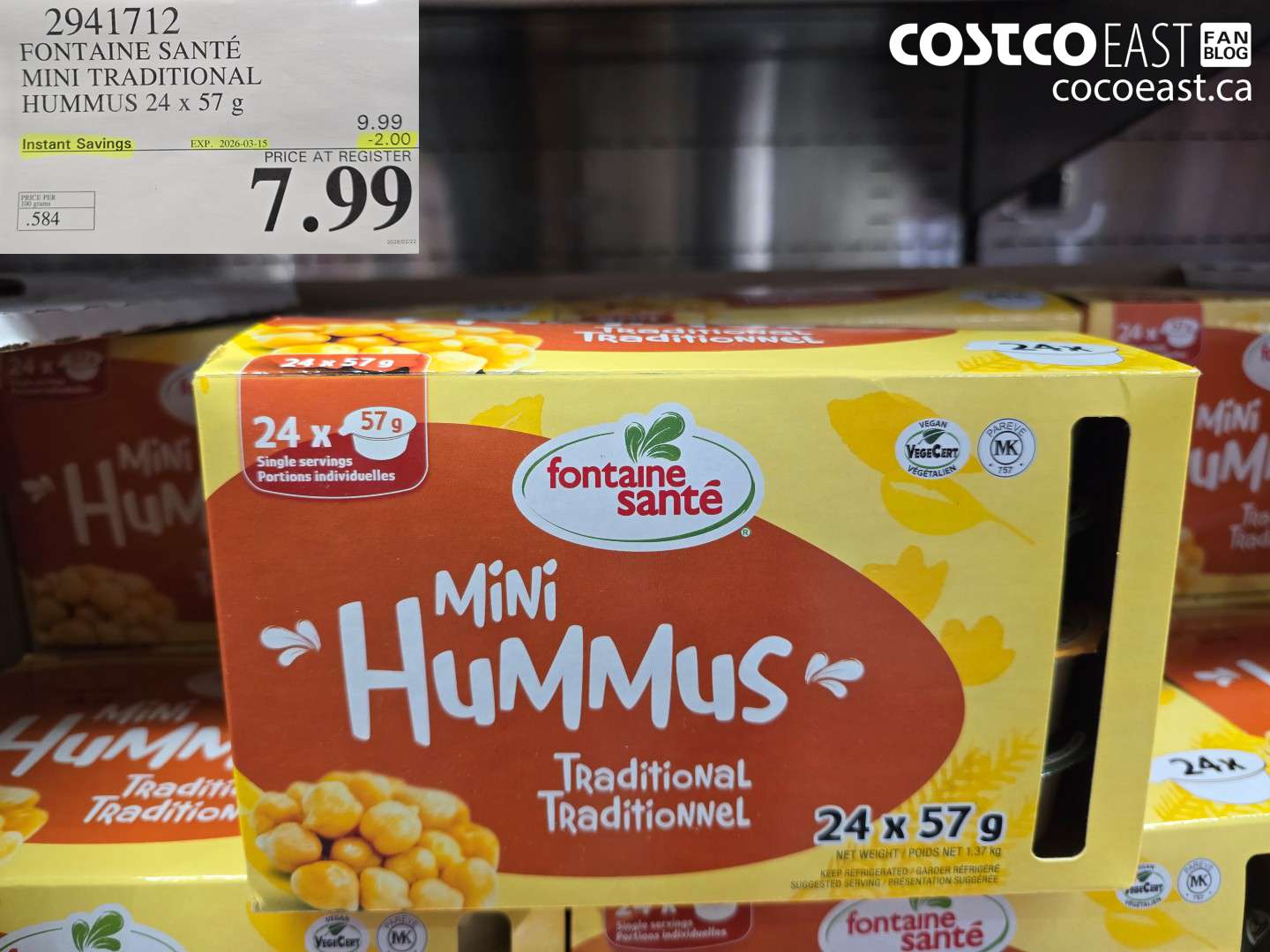 2941712 FONTAINE SANTE MINI TRADITIONAL HUMMUS 24 X 57 G ($2.00 INSTANT SAVINGS EXPIRES ON 2026-03-15) $7.99