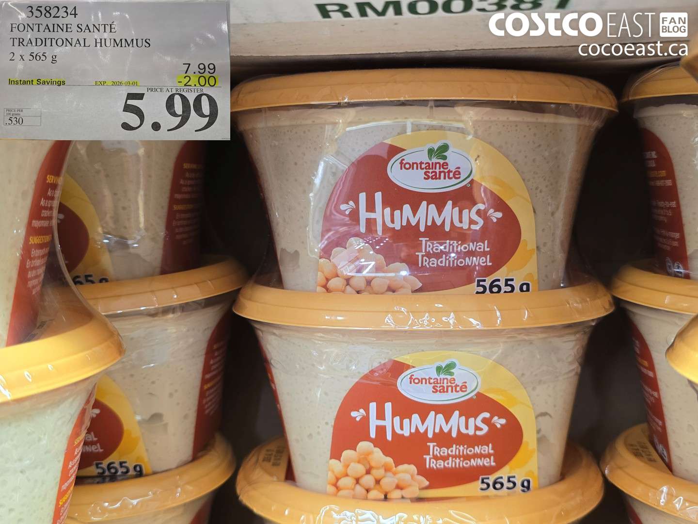 358234 FONTAINE SANTE TRADITIONAL HUMMUS 2 X 565 G ($2.00 INSTANT SAVINGS EXPIRES ON 2026-03-01) $5.99
