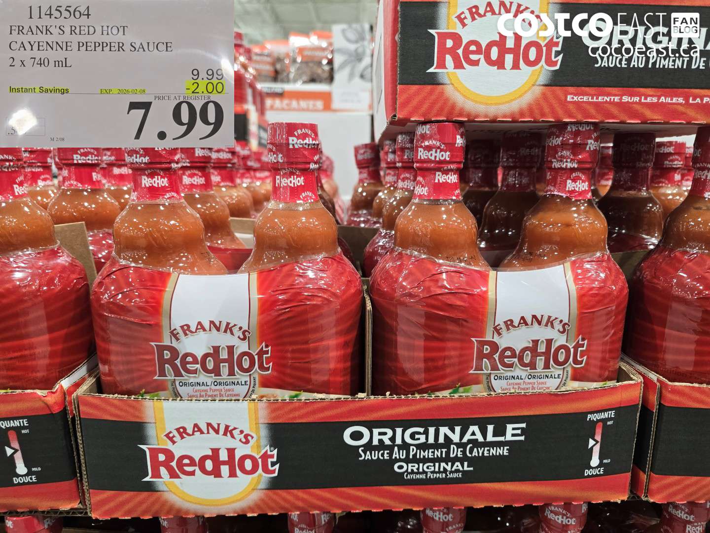 1145564 FRANKS RED HOT CAYENNE PEPPER SAUCE 2 X 740 ML ($2.00 INSTANT SAVINGS EXPIRES ON 2026-02-08) $7.99
