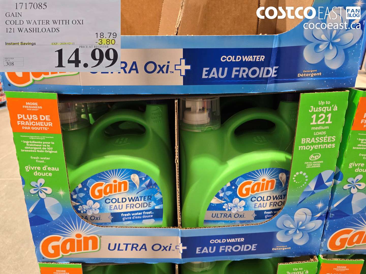 1717085 GAIN COLD WATER WITH OXI 121 wash loads ($3.80 INSTANT SAVINGS EXPIRES ON 2026-02-15) $14.99