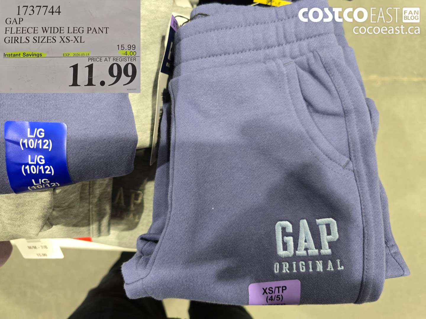 1737744 GAP FLEECE WIDE LEG PANT GIRLS SIZES XS-XL ($4.00 INSTANT SAVINGS EXPIRES ON 2026-03-15) $11.99