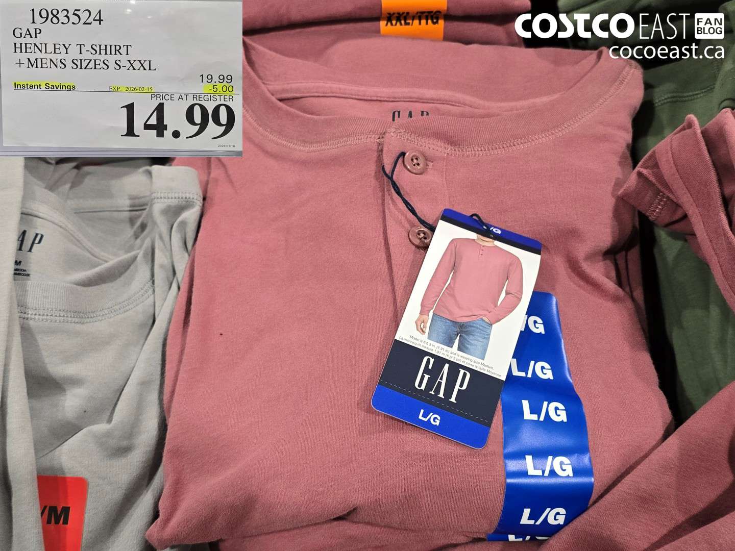 1983524 GAP HENLEY T-SHIRT +MENS SIZES S-XXL ($5.00 INSTANT SAVINGS EXPIRES ON 2026-02-15) $14.99