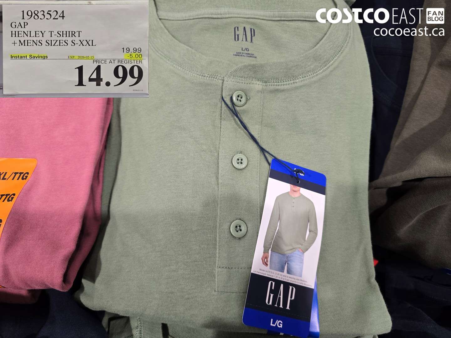 1983524 GAP HENLEY T-SHIRT + MENS SIZES S-XXL ($5.00 INSTANT SAVINGS EXPIRES ON 2026-02-15) $14.99