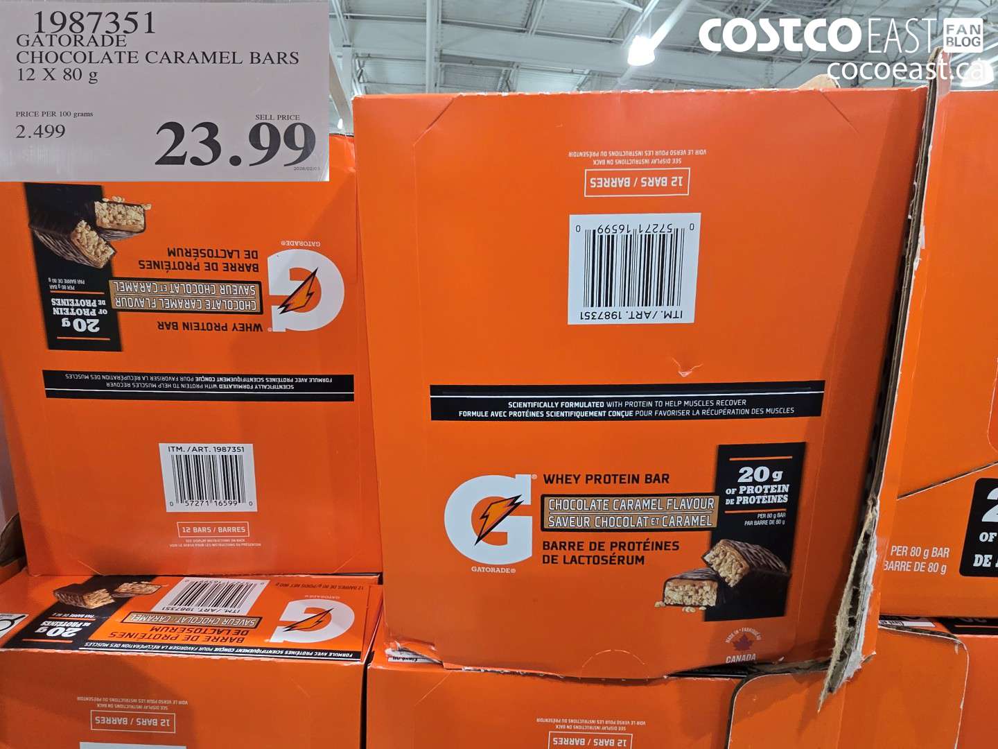 1987351 GATORADE CHOCOLATE CARAMEL BARS 12 X 80 g $23.99