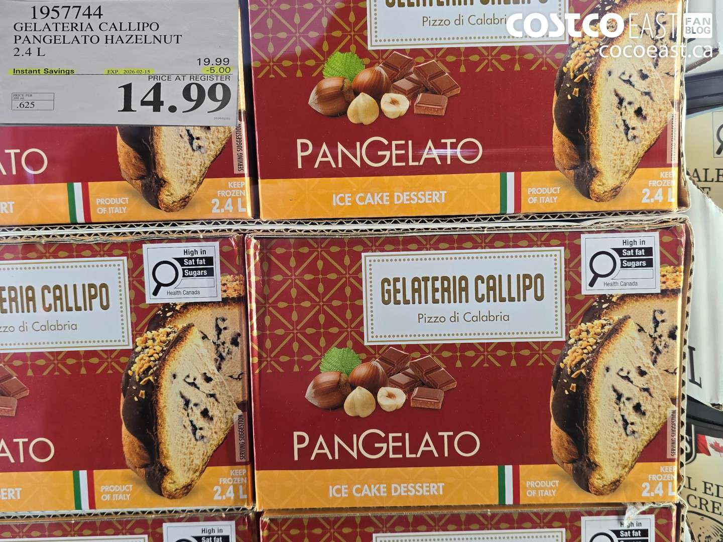 1957744 GELATERIA CALLIPO PANGELATO HAZELNUT 2.4 L ($5.00 INSTANT SAVINGS EXPIRES ON 2026-02-15) $14.99