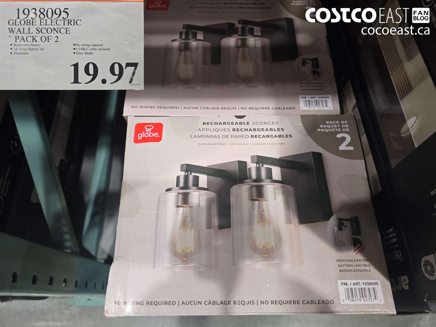 1938095 GLOBE ELECTRIC WALL SCONCE PACK OF 2 $19.97