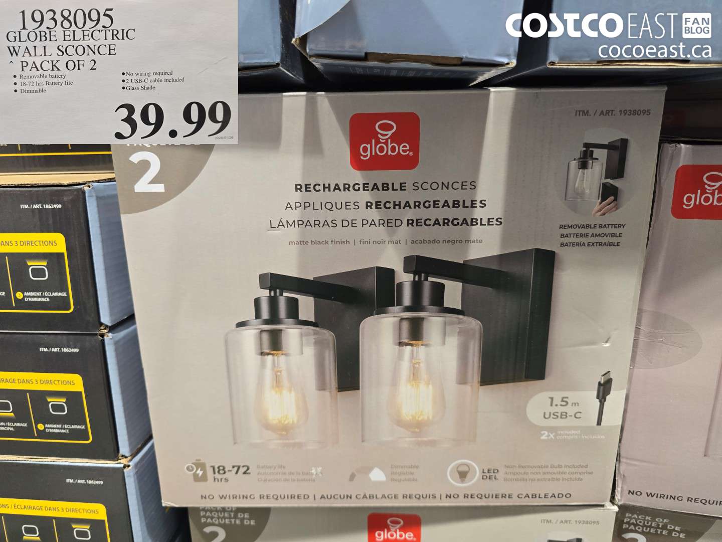 1938095 GLOBE ELECTRIC WALL SCONCE PACK OF 2 $39.99