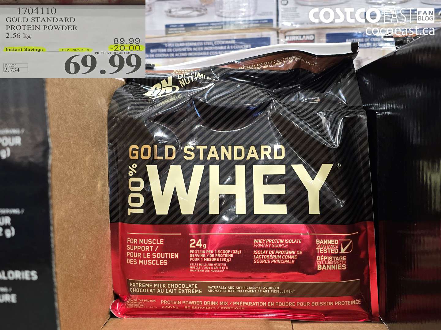 1704110 GOLD STANDARD PROTEIN POWDER 2.56 KG ($20.00 INSTANT SAVINGS EXPIRES ON 2026-03-01) $69.99