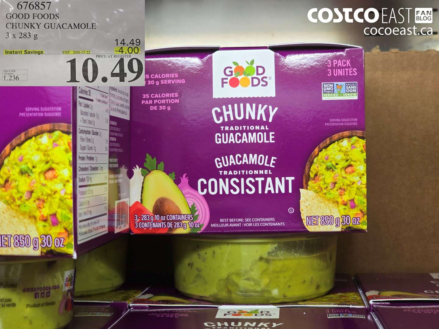 676857 GOOD FOODS CHUNKY GUACAMOLE 3 x 283 g ($4.00 INSTANT SAVINGS EXPIRES ON 2026-02-22) $10.49