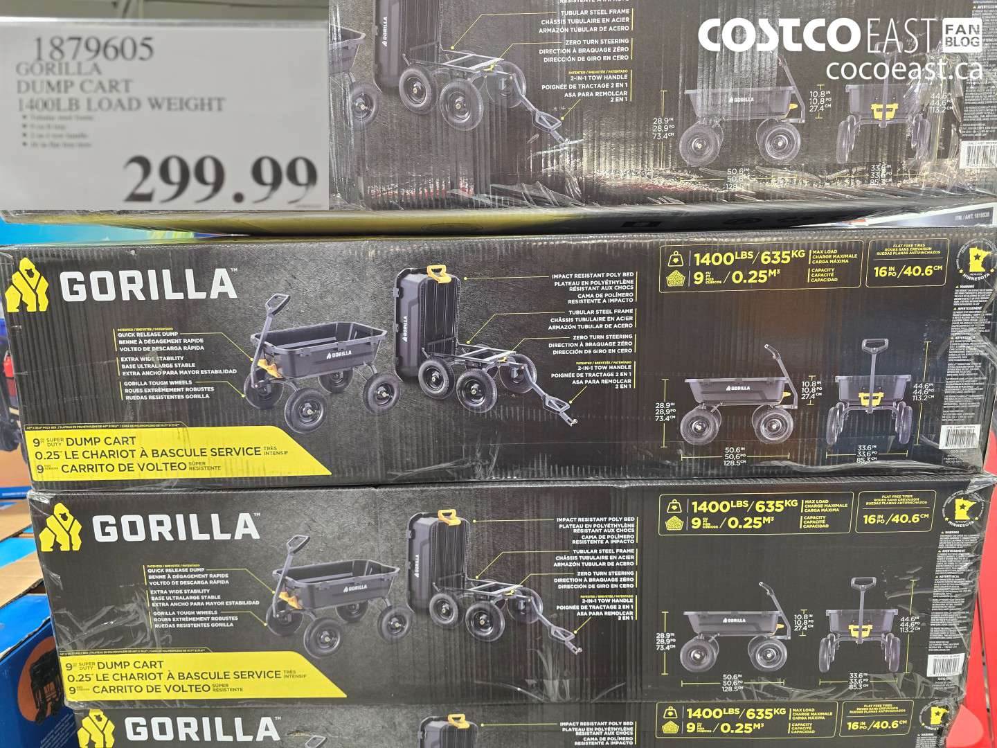 1879605 GORILLA DUMP CART 1400LB LOAD WEIGHT $299.99