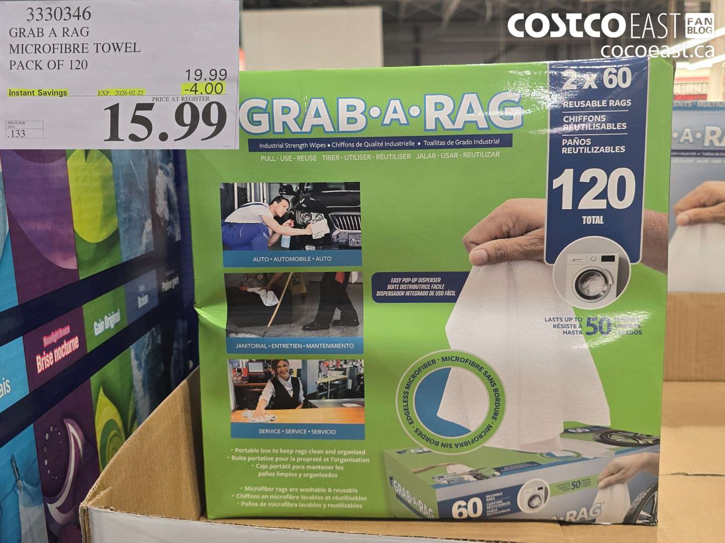 3330346 GRAB A RAG MICROFIBRE TOWEL PACK OF 120 ($4.00 INSTANT SAVINGS EXPIRES ON 2026-02-22) $15.99