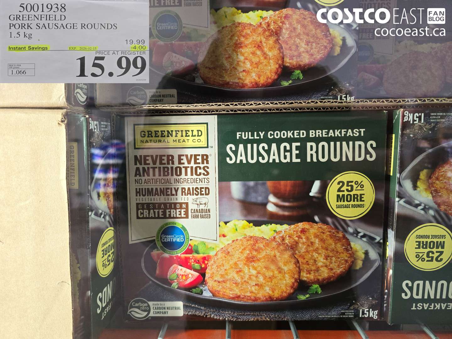 5001938 GREENFIELD PORK SAUSAGE ROUNDS 1.5 kg ($4.00 INSTANT SAVINGS EXPIRES ON 2026-02-15) $15.99